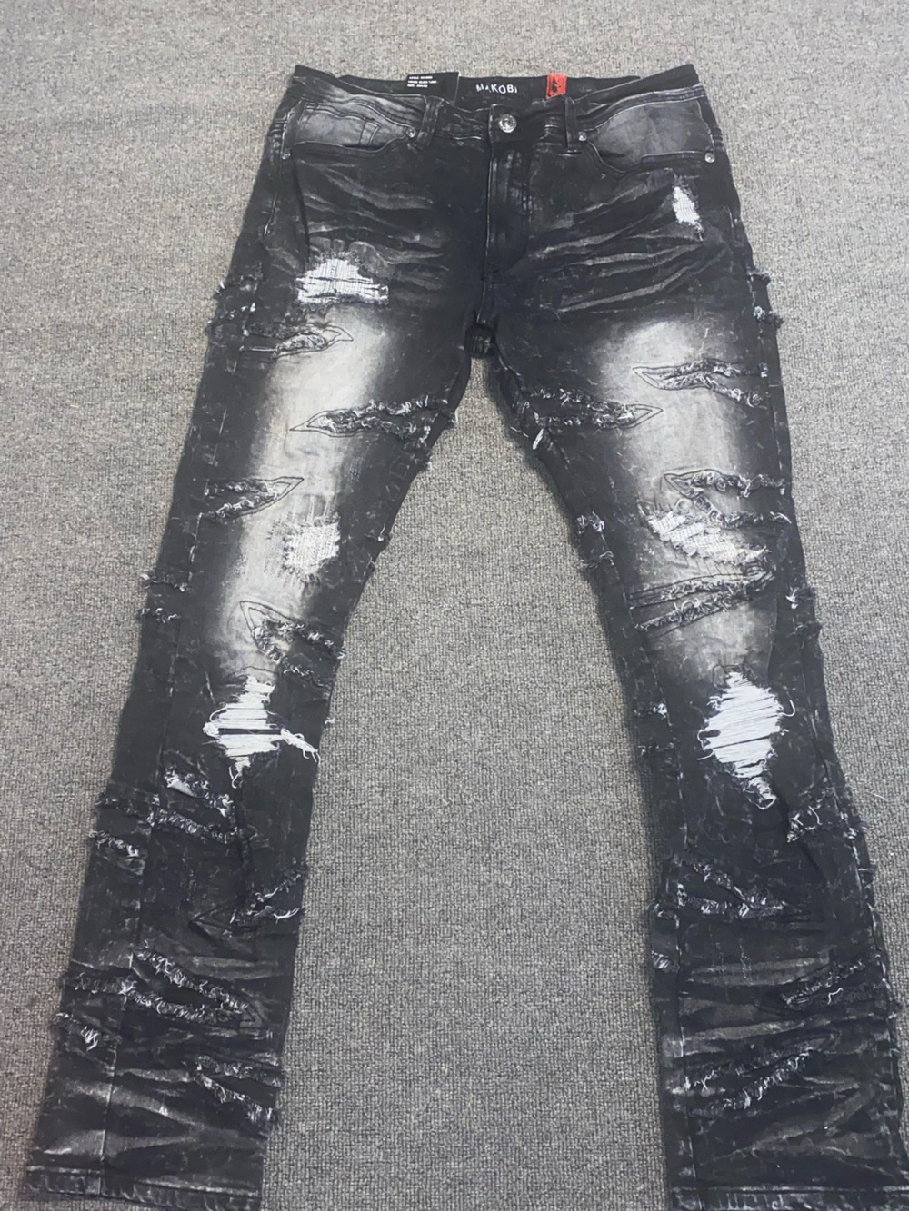 Makobi Men's Black Distressed Skinny Jeans